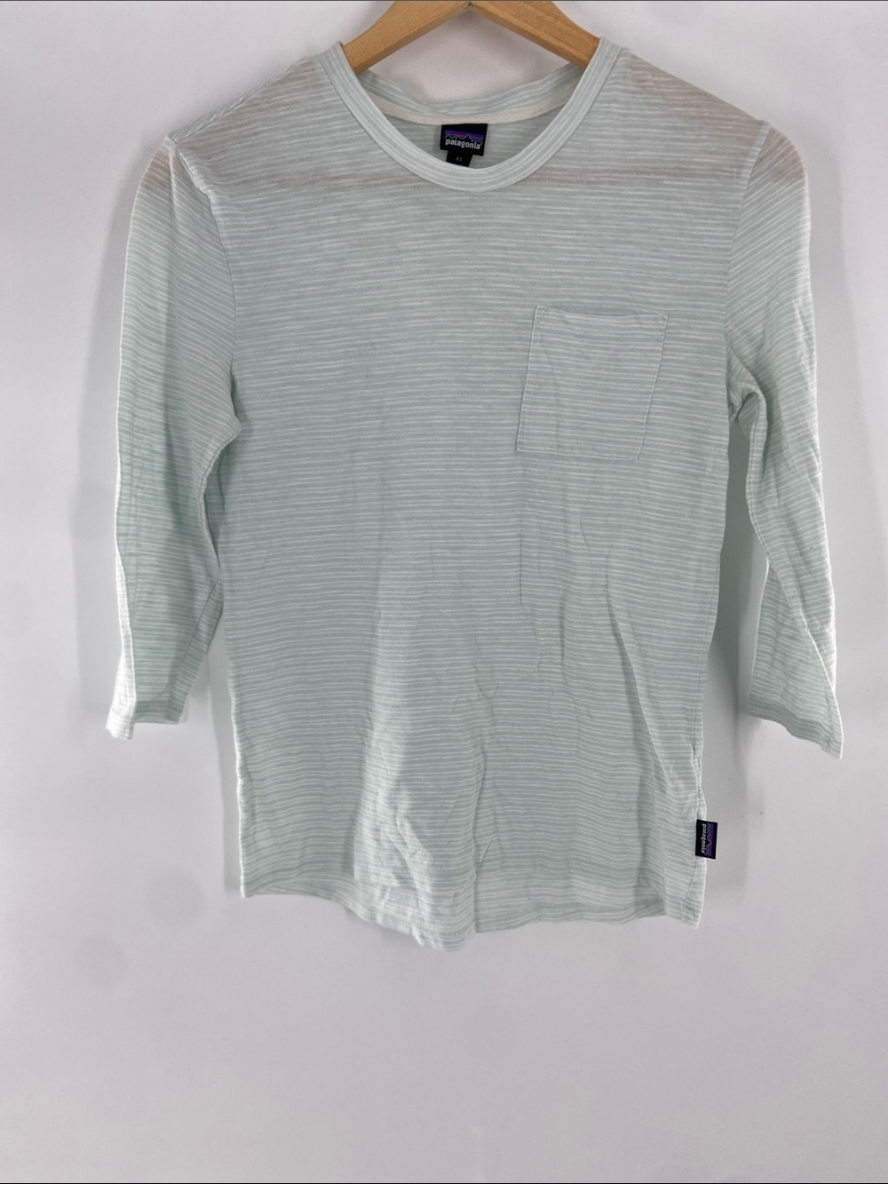patagonia Blue and White Striped Short Sleeve Tee Size XS Gently Used